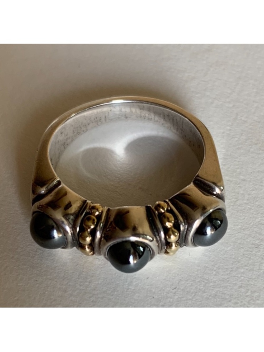 LAGOS SS/18K gold hematite ring